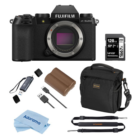 Fujifilm X-S20 Mirrorless Camera, Black, Bundle with Essentials Kit