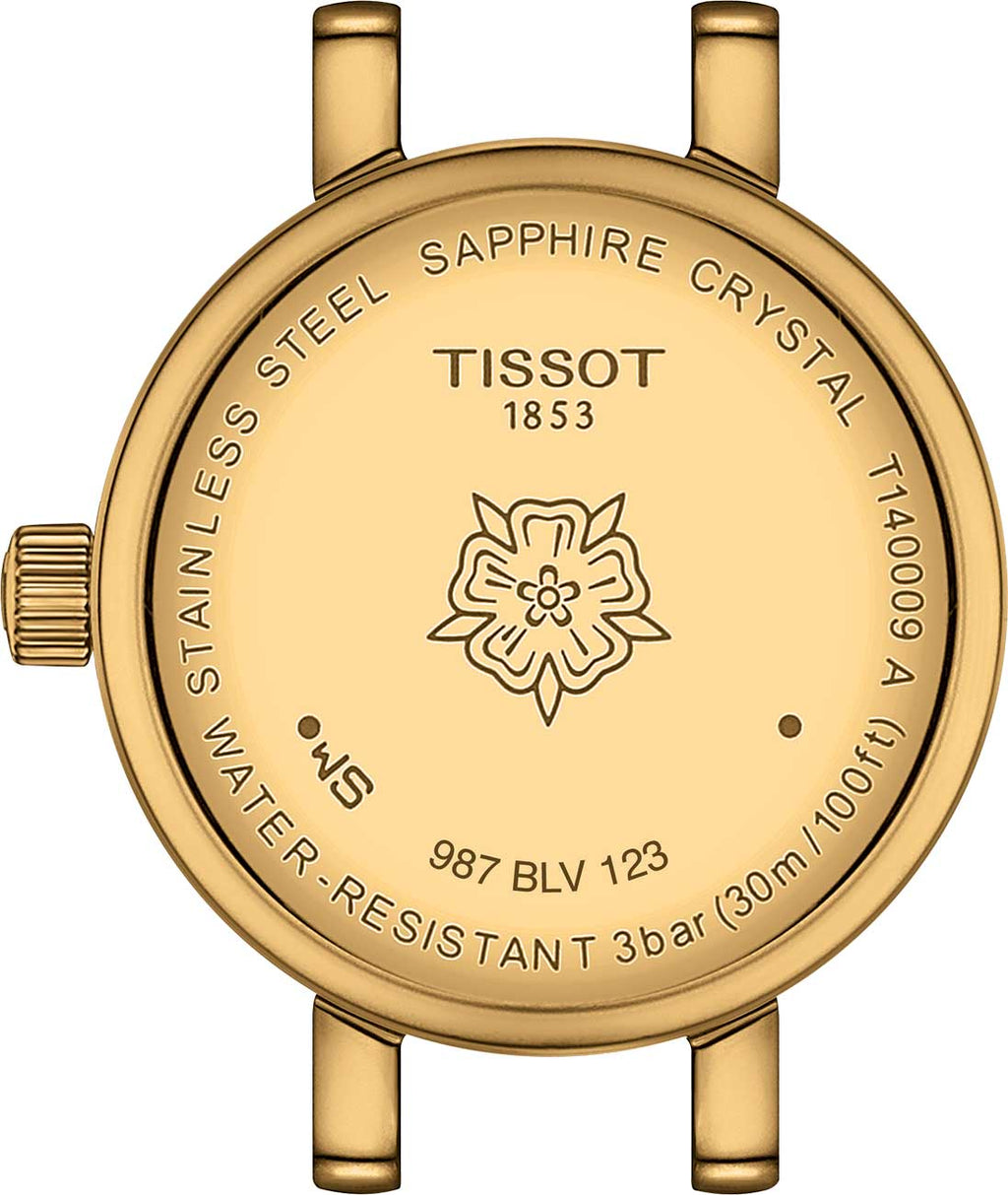 Back view of tissot gold and green watch