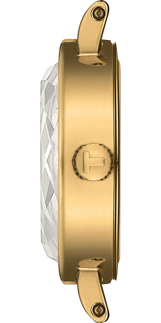 Side view of tissot gold and green watch